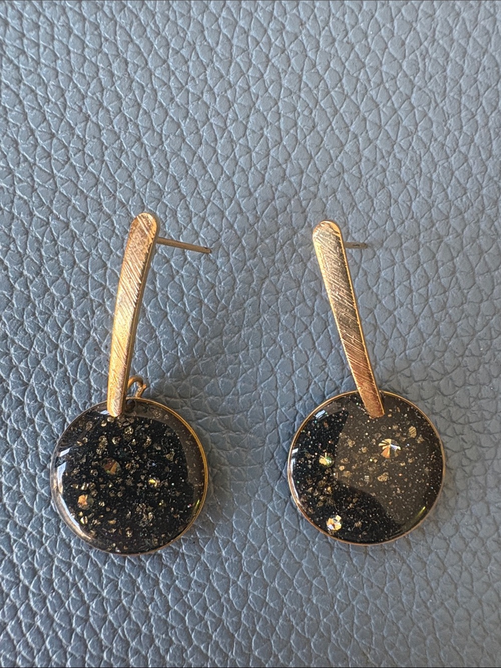 Gold and Black Glitter Disc Drop Earrings - Women Jewelry